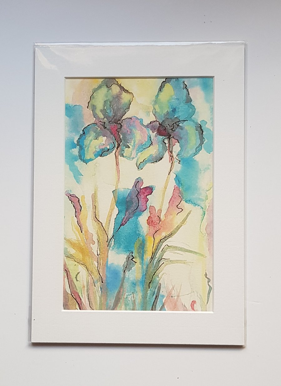 Irises print from original art size A4 beautiful flowers gift for friend