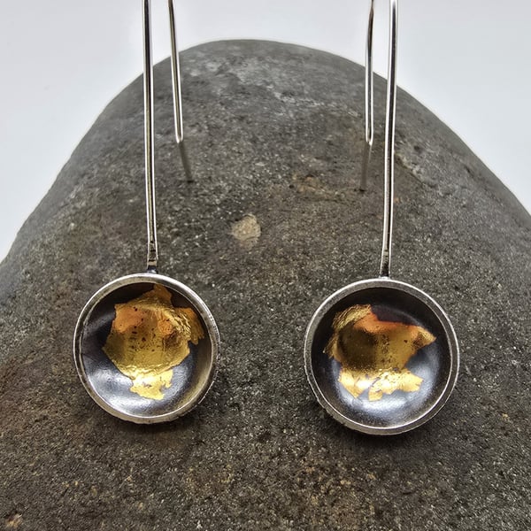 Sterling Silver domed Keum Boo disks Drop Earrings