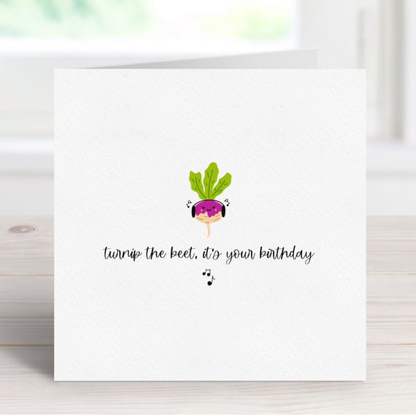 Funny Vegetarian Birthday Card, Turnip Pun Greeting Card, Music Lover Card.
