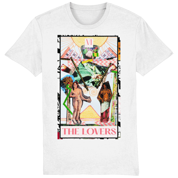 The Lovers Tarot card collage T-shirt - white
