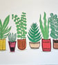 House Plant Display Lino Print
