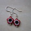 Red and Black  Millefiori Flower Bead Earrings