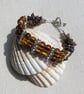 Amber Silver-Foil and Gold Tiger Eye Gemstone Beaded Bracelet