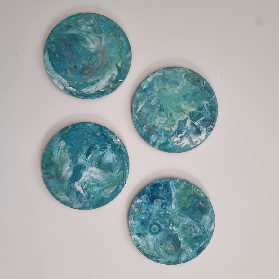 (20) Acrylic Art on Four Circular Coasters with Blue Foam backing