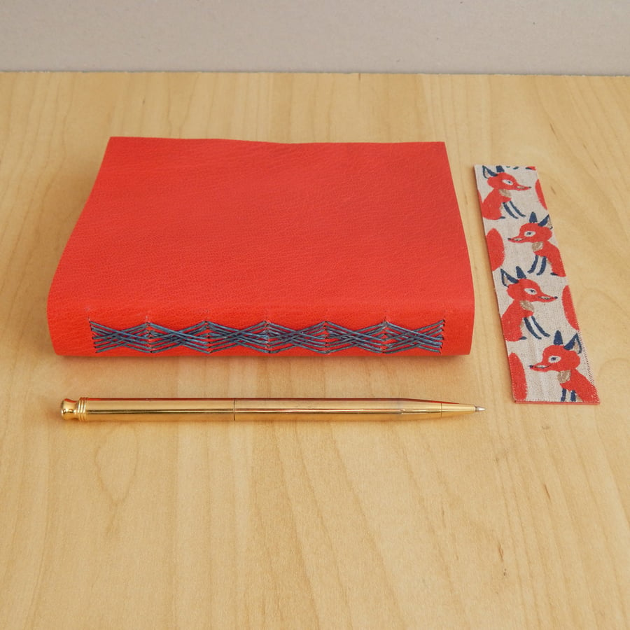 Red Leather Foxes pocket journal. Fox Notebook, Fox Journal. Hand made book.