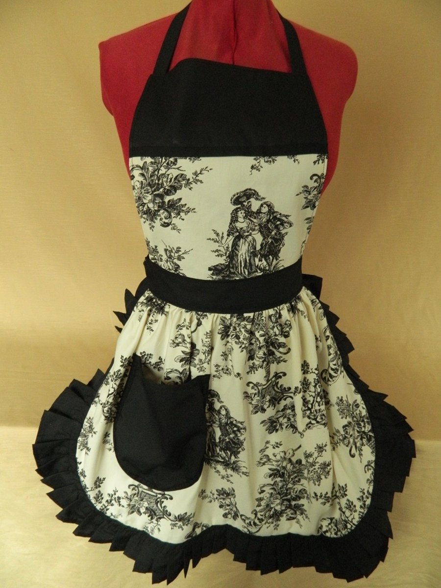 Vintage 50s Style Full Apron Pinny - Cream & Black