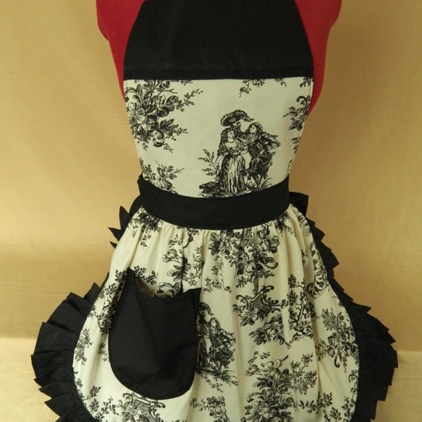 Vintage 50s Style Full Apron Pinny - Cream & Black
