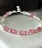 Pink Topaz Heart Charm Bracelet with Adjustable Slider Clasp - Image 1