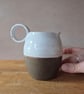 Wheel thrown Ceramic Round-Bellied Jug, in brown and white with loop handle  - Image 2