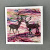 Reindeer printed on handmade silk paper, christmas card