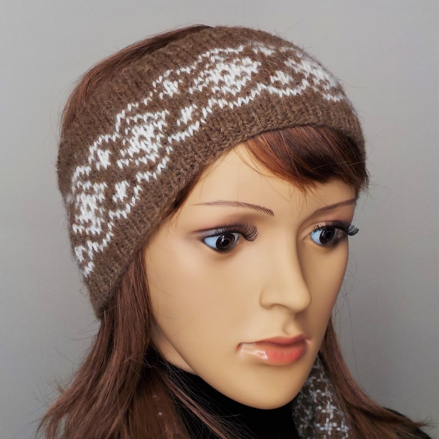 Hand knit British wool headband Manx Loaghtan hairband natural brown earwarmers