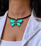 Women's Leather Choker, Silver Plated Crystal Butterfly Pendant, Boho Jewellery - Image 2