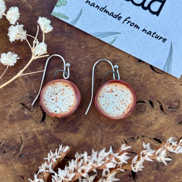 Handmade Ceramic Dangle Earrings: Cappuccino Glaze, Foraged Bristol Clay