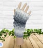 Crochet gloves. Grey and white dragon scale gloves. Fingerless gloves. - Image 6