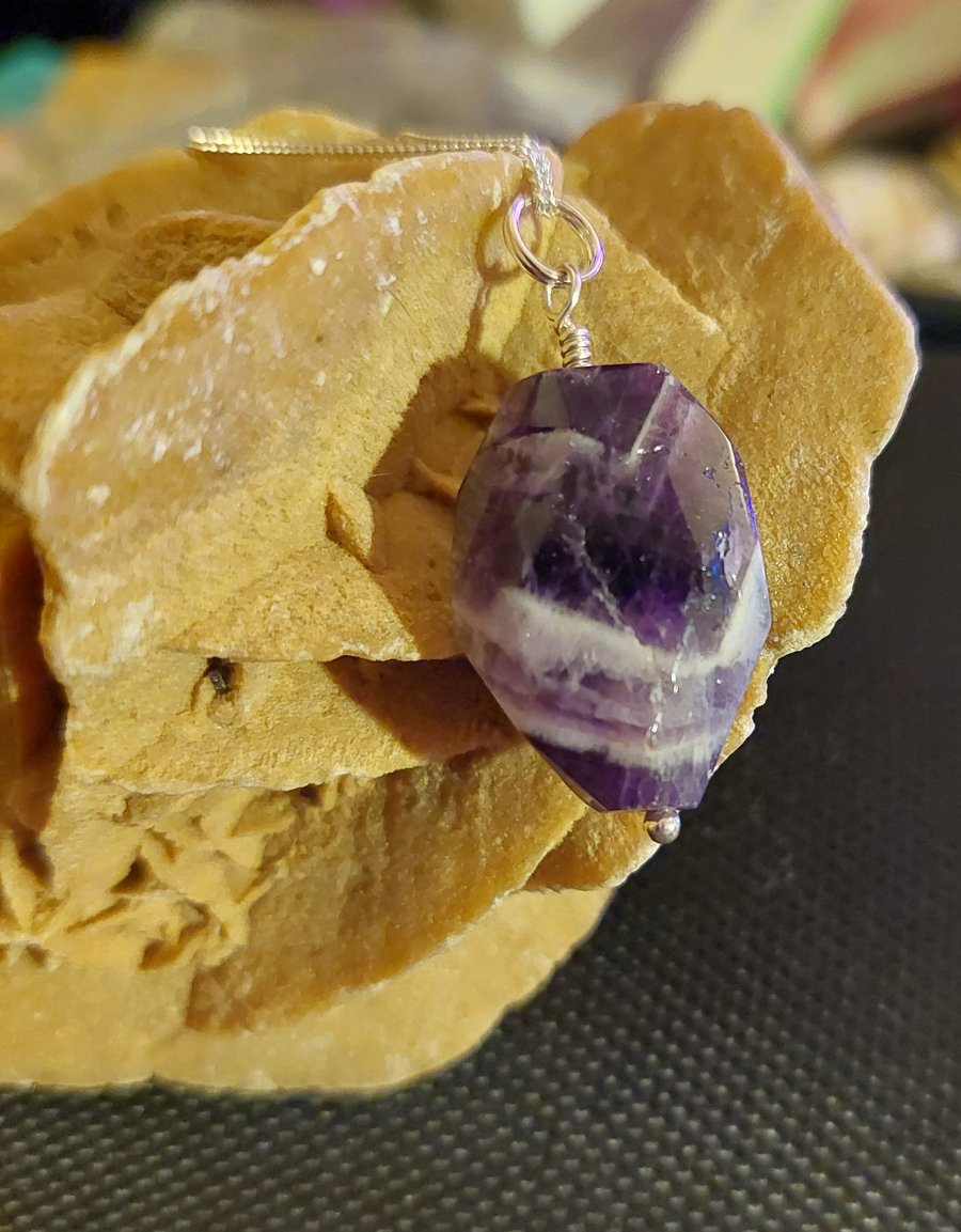 Sterling Silver and Chevron Amethyst Necklace