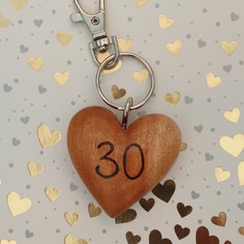 30th birthday keyring wooden heart keepsake 