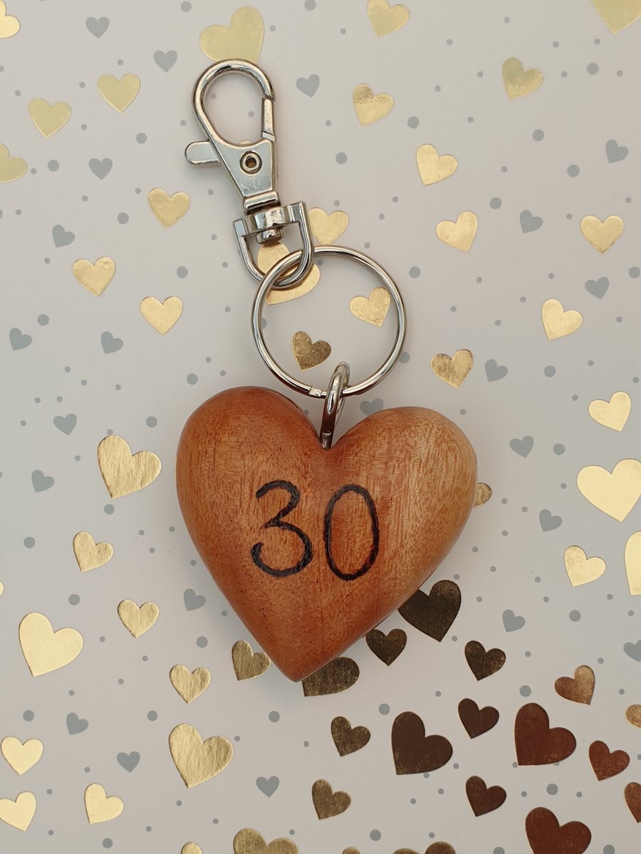 30th birthday keyring wooden heart keepsake 