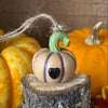 Tiny hanging ceramic pumpkin decoration black heart