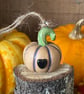 Tiny hanging ceramic pumpkin decoration black heart - Image 1