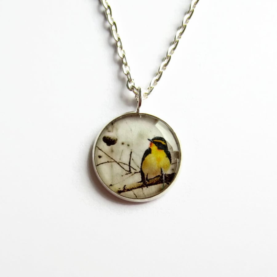 Little Yellow Bird Necklace, Bird Picture Pendant, Resin Jewellery, 18mm Pendant