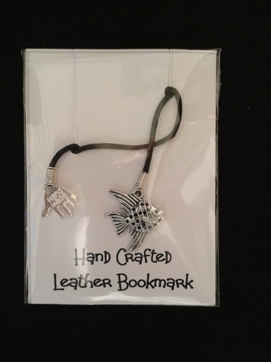 Angel fish charm and leather thong bookmark