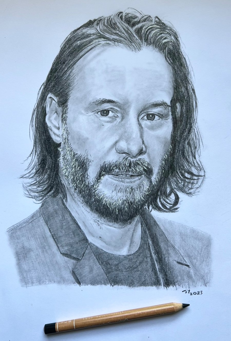 Original framed A3 portrait of Keanu Reeves 