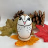 Barn owl decorated wooden egg 