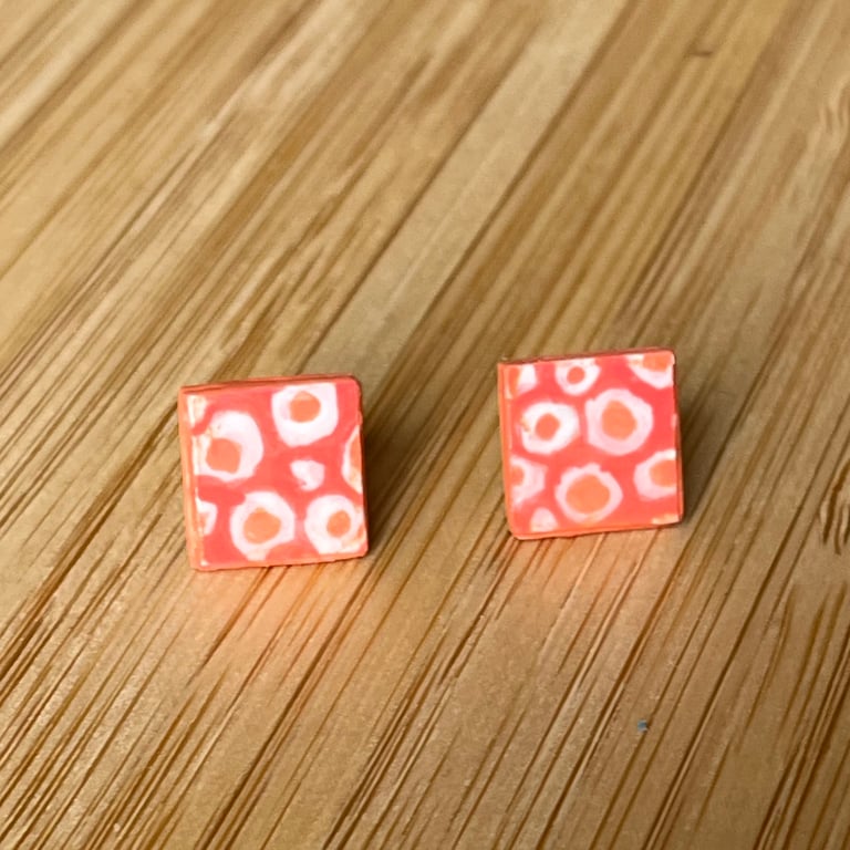1 CM Square Stud Hand-painted Paper Earrings