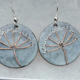 COW PARSLEY ENAMELLED EARRINGS WITH COPPER & STERLING SILVER WIREWORK