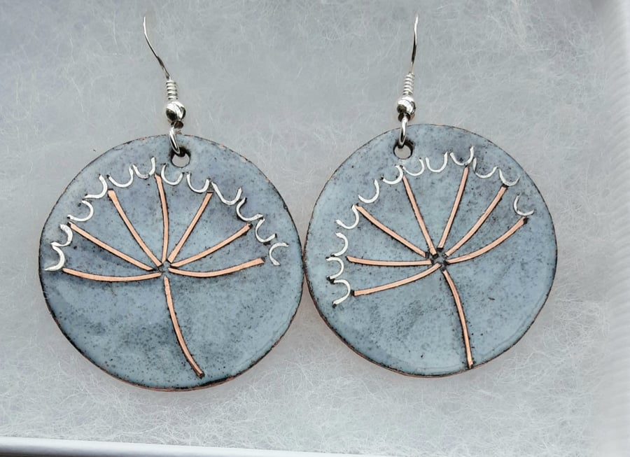 COW PARSLEY ENAMELLED EARRINGS WITH COPPER & STERLING SILVER WIREWORK