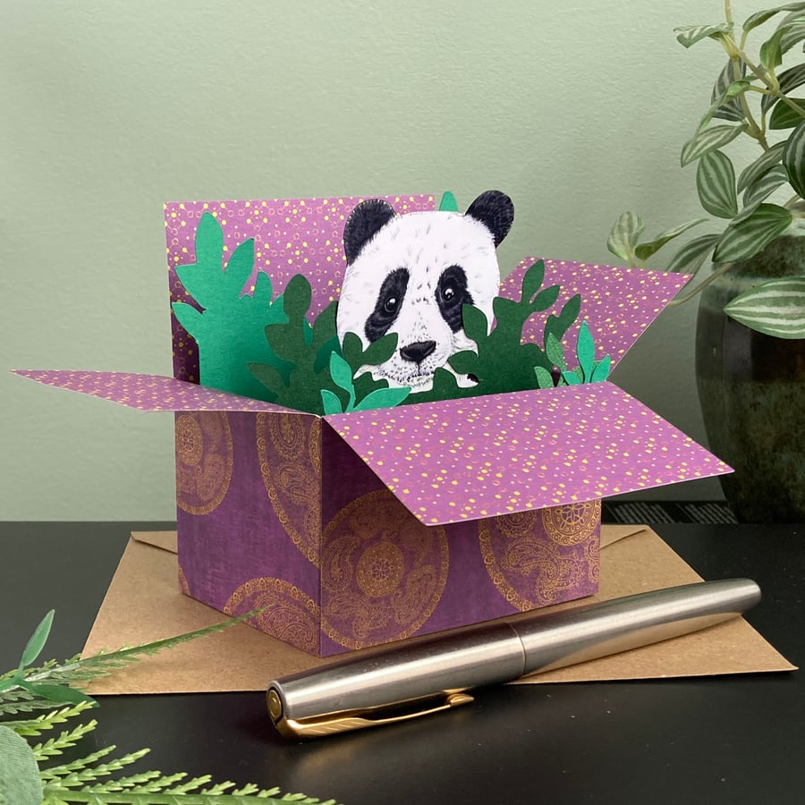 Panda card. Personalised for birthday, etc. or blank.  3D gift card holder.
