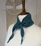 Aqua and dark blue shimmer Cotton Mix Yarn Handknitted Neckerchief 100cms long
