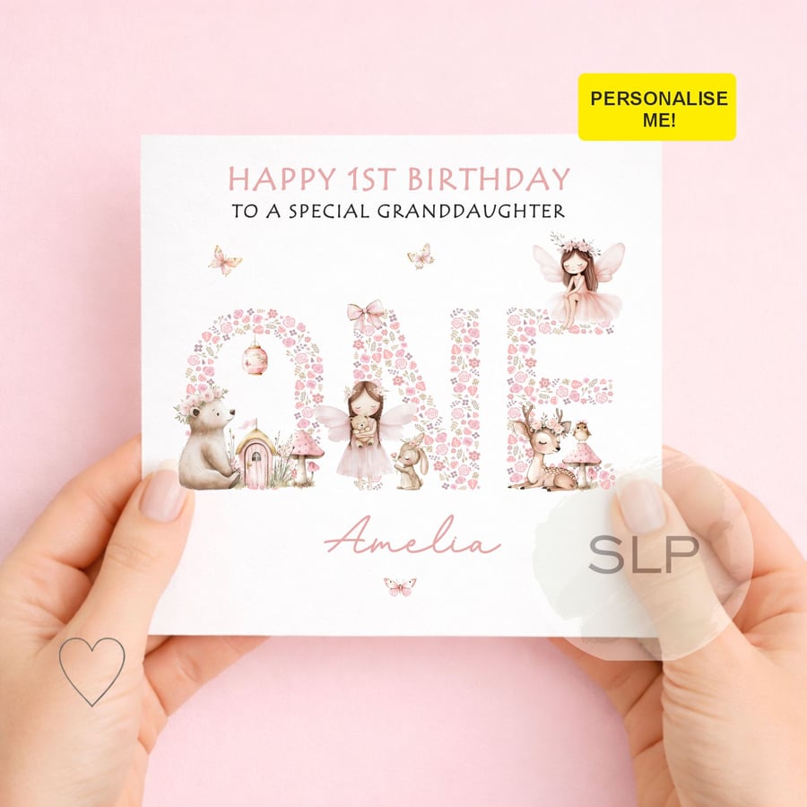 Personalised Girls First Birthday Card 1st Birthday Card Custom Age & Name