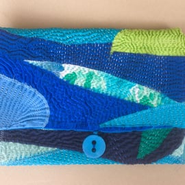  Envelope clutch in shades of blue and green, hand embroidered 