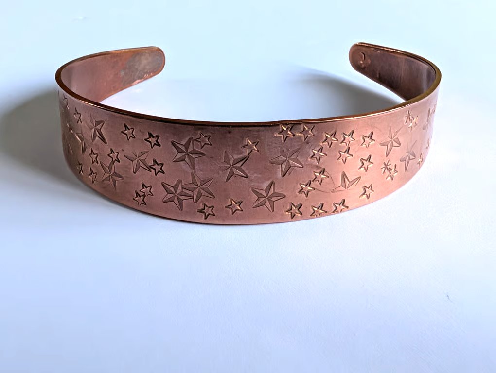 Copper Hand Stamped Starry Cuff 
