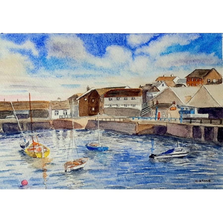 Original watercolour painting Penzance Harbour Cornwall