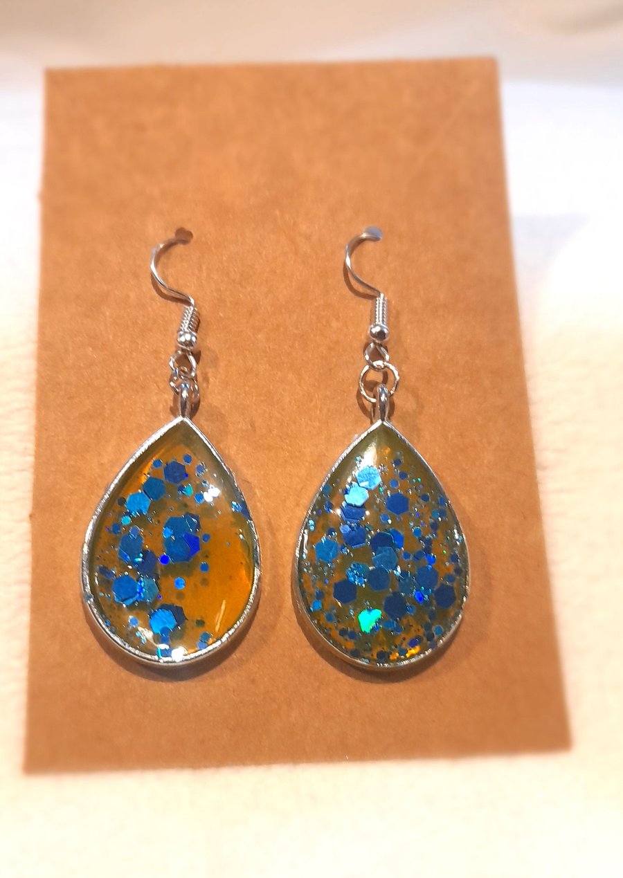 Blue glitter teardrop earrings