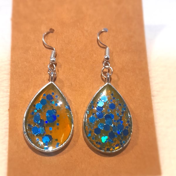 Blue glitter teardrop earrings