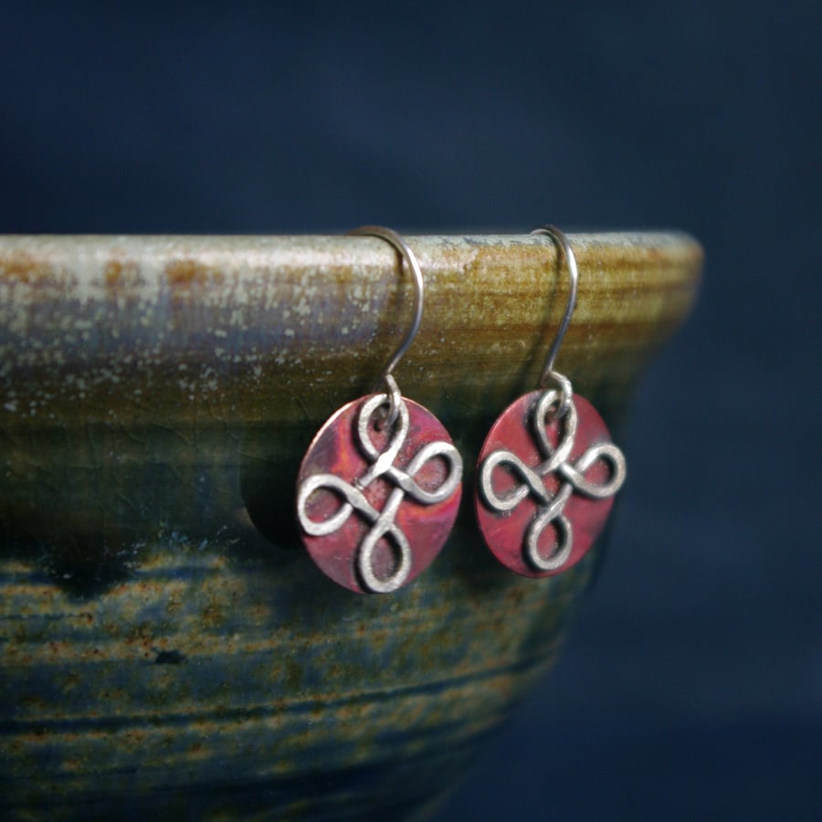  Silver and Copper Celtic Dangle Earrings