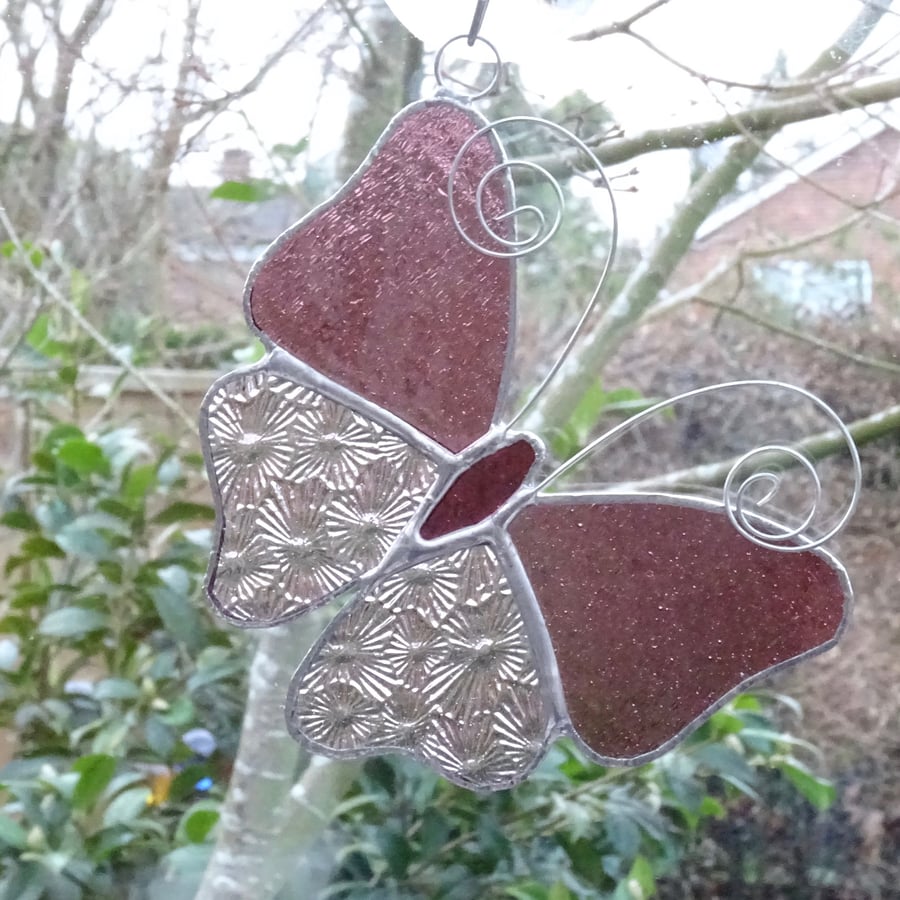 Stained Glass Butterfly Suncatcher - Pink 