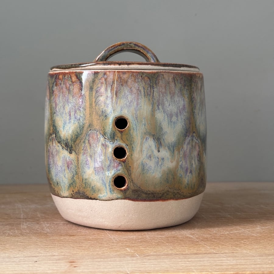 Seconds sale - handmade ceramic garlic pot, ceramic jar for garlic, lidded pot 