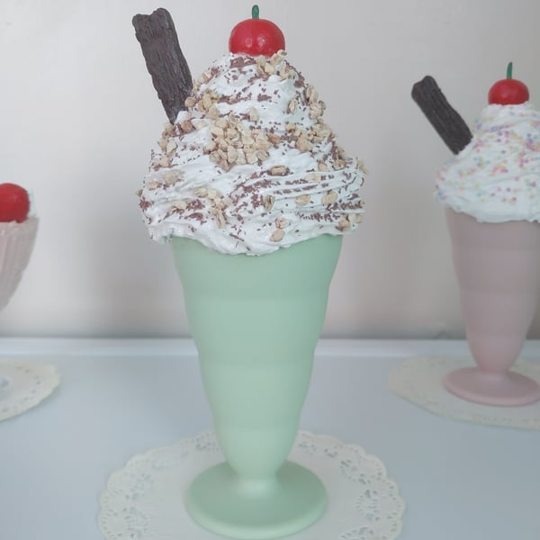 Fake Choc & Nut with Flake & Cherry Ice Cream Sundae Home Decor, Party Prop, Sho