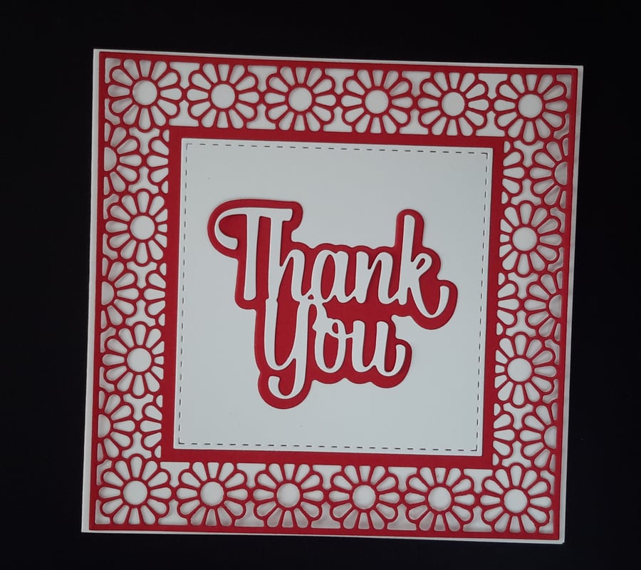 Thank You Greeting Card - Red and White