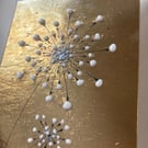 Large Delicate Gold iridescent Allium Flowers fused glass Art Picture Sun Catche