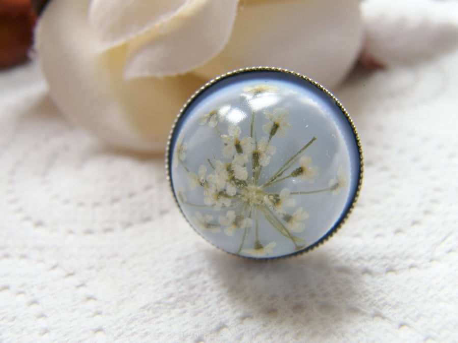 Christmas Snowflake Queen Anne's Lace Flower Blue Ring - SNOWFLAKE