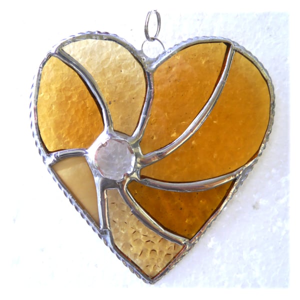 Gold Swirl Heart Stained Glass Suncatcher Handmade Golden Wedding Anniversary