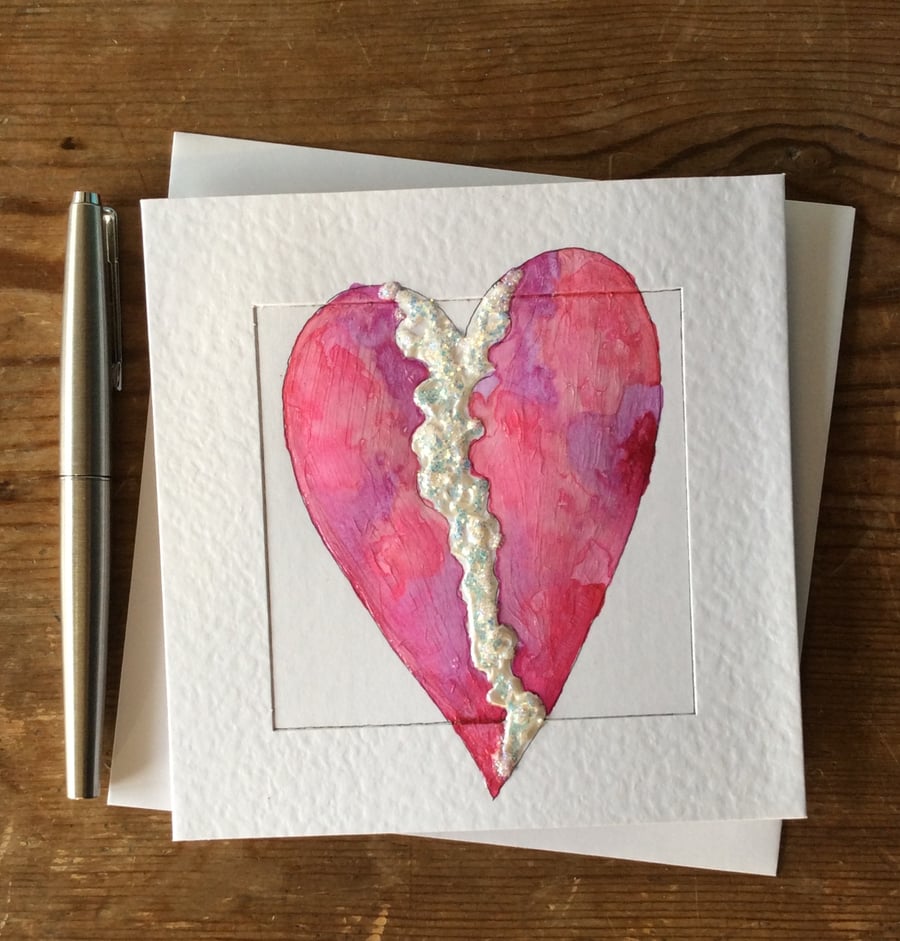Watercolour love heart art card