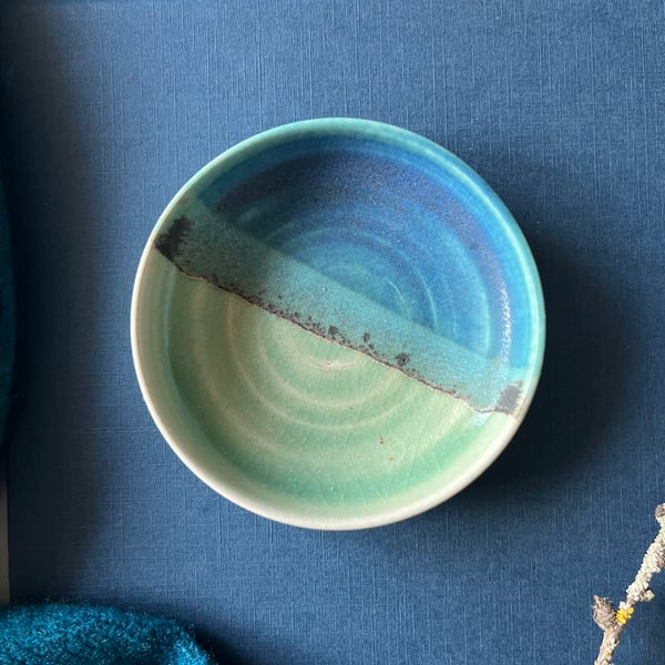 Ceramic handmade small dish - Blues and turquoise 