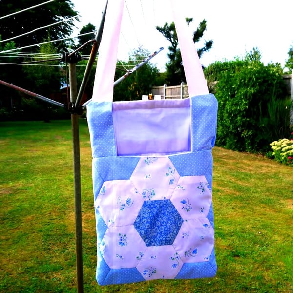 Patchwork peg bag. Large blue peg bag. Second, perfectly imperfect.