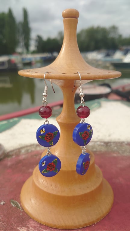 Rose and castle handpainted double earrings 